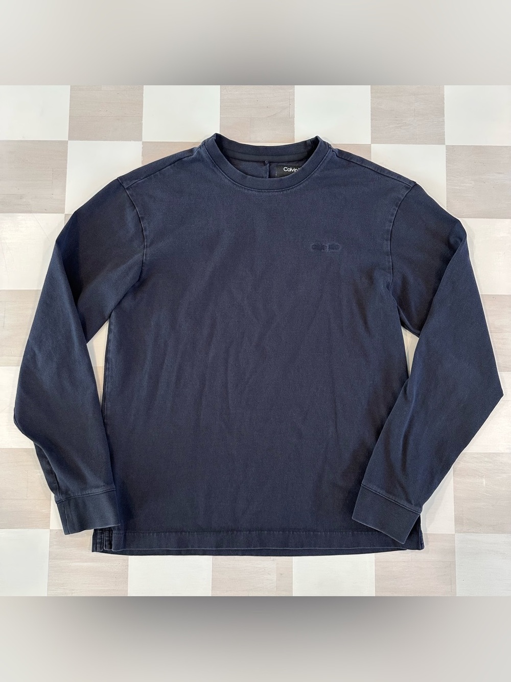 calvin klein dark navy long sleeve basic cotton crewneck long sleeve tee